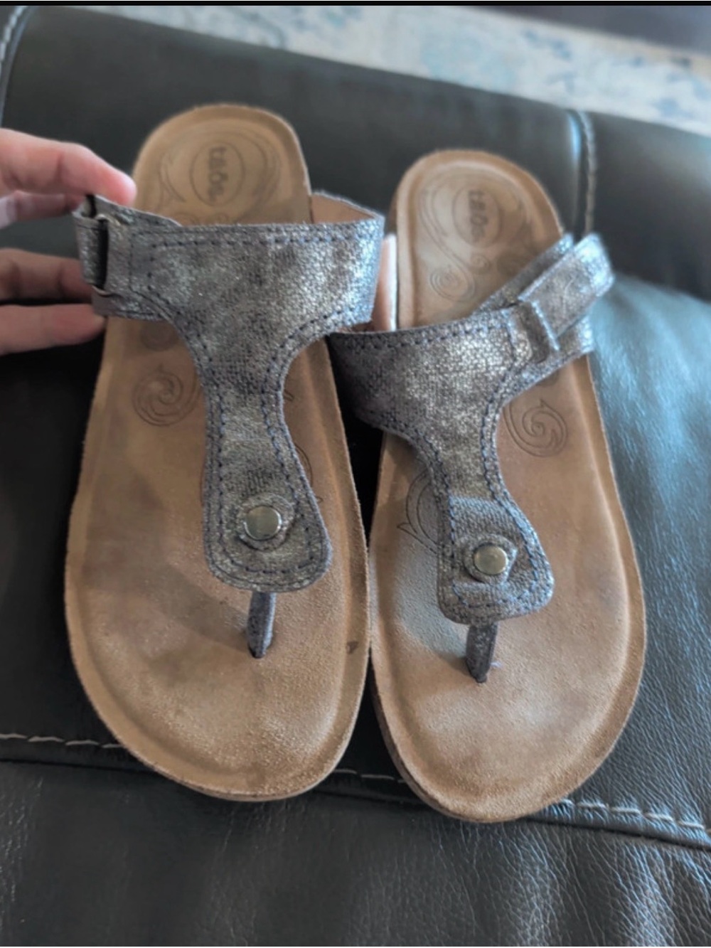 Taos Footwear Metallic Gray Thong Sandals